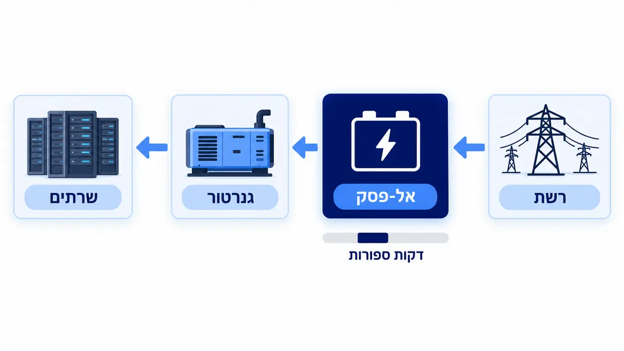 מה תפקידה של מערכת UPS בחדר שרתים ביחס למערכות האחרות?
